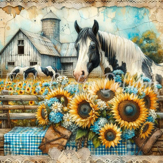 Turquoise Gingham Paint Horses