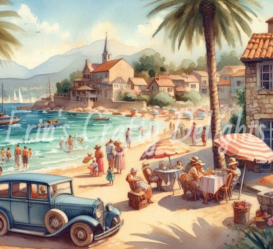 1 Sq Vintage 1940s Summer at the Beach 8x8 Printable